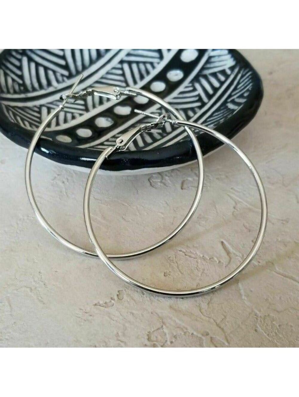 Sleek Metallic Hoop Earrings 50mm Silver